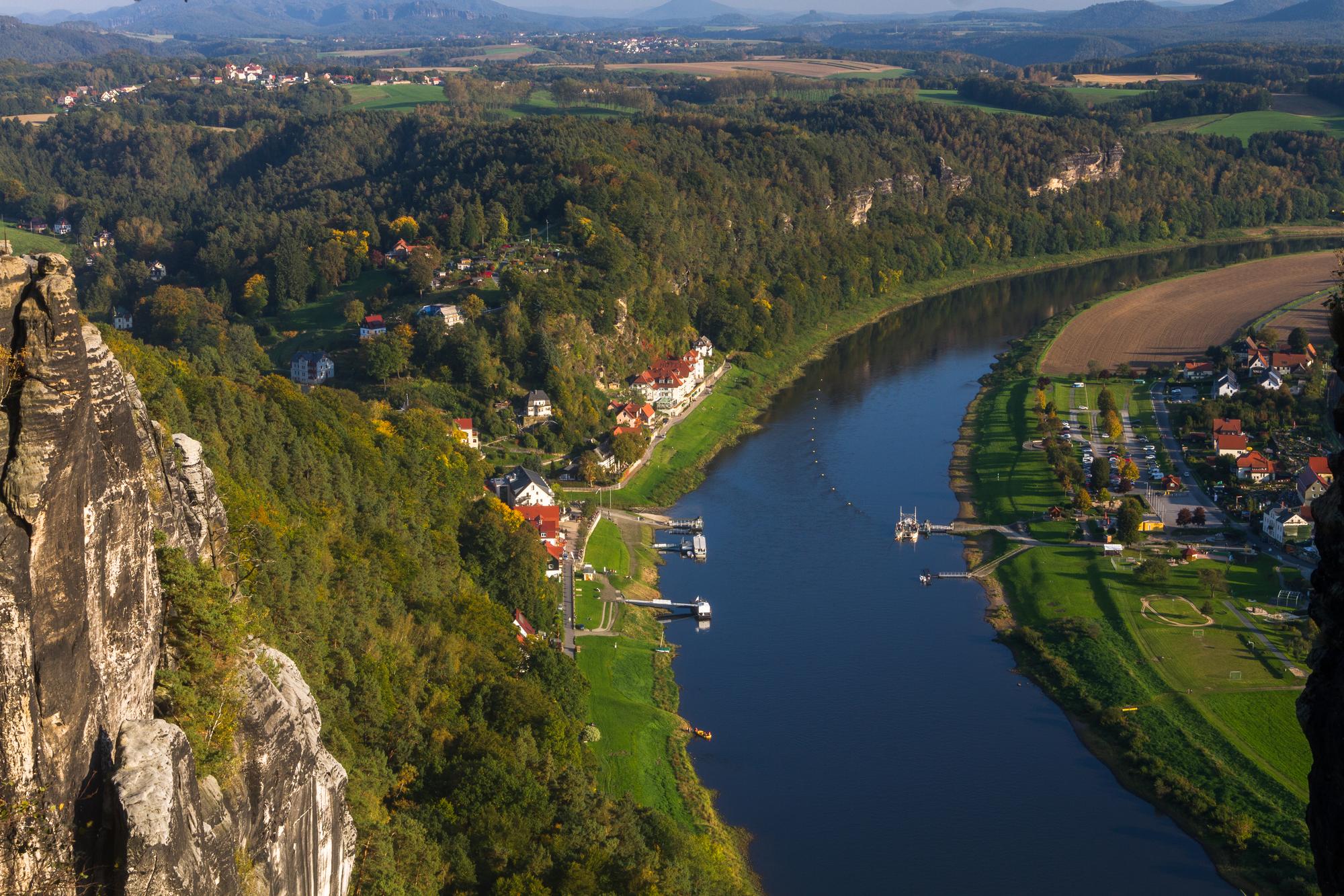 The Elbe winding between sandstone cliffs