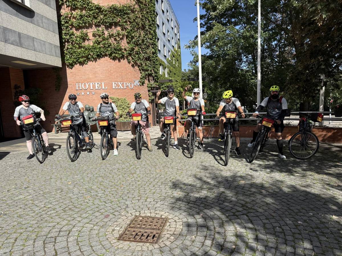 CYC Traveller group with their bikes in Prague on day one of the Prague to Dresden tour